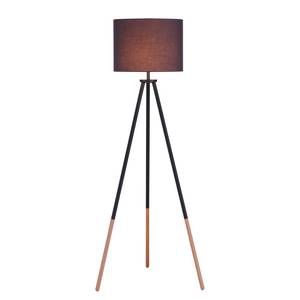 Staande lamp Tripod Valma geweven stof/hout - 1 lichtbron - Zwart/beukenhoutkleurig - Antracietkleurig/beukenhout