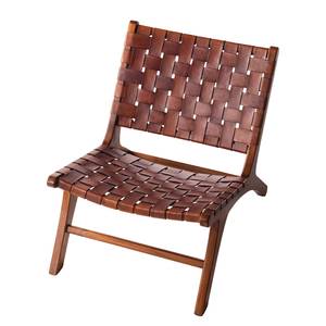 Sedia BOURBOURG Vera pelle / Teak massello - Marrone / Teak