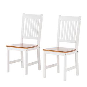 Lot de 2 chaises Louis Pin massif - Blanc / Miel - Verni