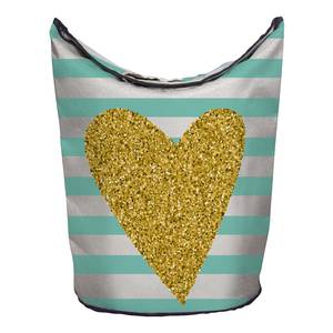 Wasmand gold heart geweven stof - goudkleurig/turquoise