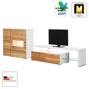 Tv-meubel Solano II deels massief - Knoesteikenhout/wit - Glazendeur links - Met verlichting