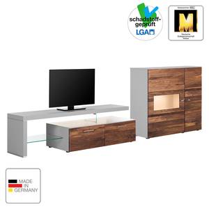 Tv-meubel Solano II deels massief - Notenboomhout/platina bruin - Glazendeur rechts - Met verlichting