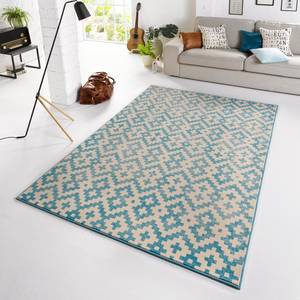 Tapis Duo Fibres synthétiques - Bleu / Beige - 70 x 140 cm