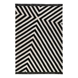 Tapis Edgy Corners (Tissé à la main) Tissu mélangé - Noir / Crème - 130 x 190 cm