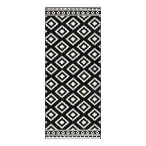 Tapis Ethno Fibres synthétiques - Noir / Crème - 80 x 200 cm