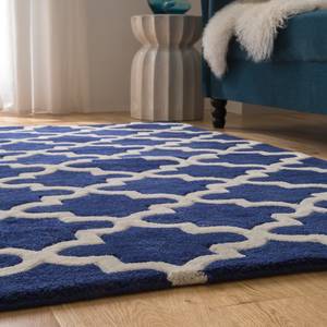 Teppich Graphico Wolle - Royalblau / Weiß
