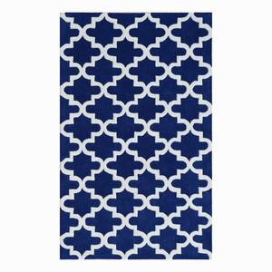 Tapis Graphico Laine - Bleu royal / Blanc