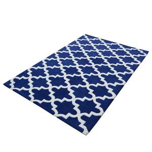 Tapis Graphico Laine - Bleu royal / Blanc