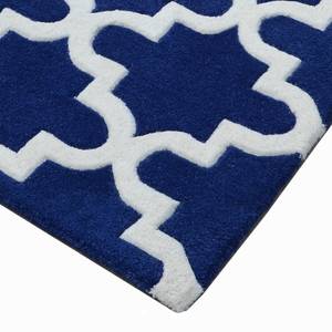 Tapis Graphico Laine - Bleu royal / Blanc