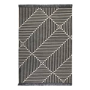 Teppich Irregular Fields (handgewebt) Mischgewebe - Schwarz / Creme - 130 x 190 cm