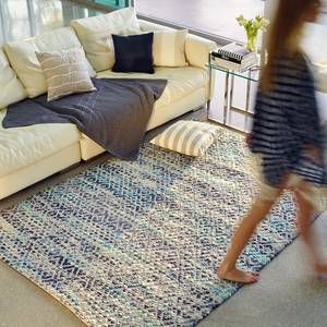 Teppich Smooth Comfort I Jute / Baumwollstoff - Beige / Blau - 190 x 290 cm