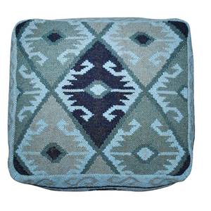 Pouf Vintage kilim Colors II Turchese - In fibre naturali - 50 x 0.5 x 50 cm
