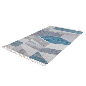 Tapis Vintage Modern Kelim Tissu mélangé - Turquoise / Blanc - 140 x 200 cm