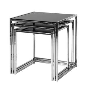 Tisch Robin 3-Satz - schwarze Glasplatte - Chromgestell