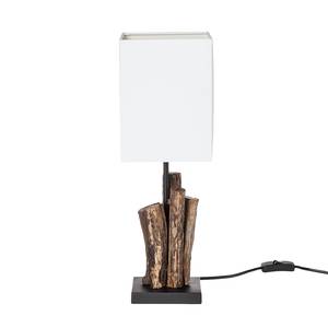 Lampe de bureau Abuja Marron - Blanc - Textile - En partie en bois massif - 15 x 43 x 15 cm