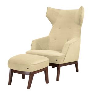 Oorfauteuil Cozy (met hocker) geweven stof - Licht beige