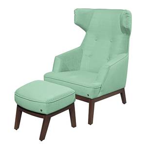 Oorfauteuil Cozy (met hocker) geweven stof - Mintgroen