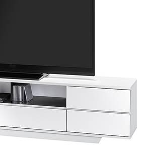 Banc TV Amieka Blanc brillant / Noir - Largeur : 200 cm