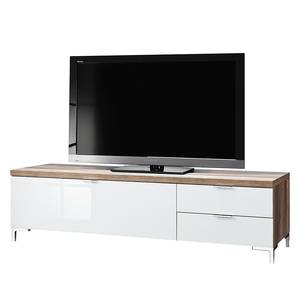 TV-Lowboard Cleo III Wildeiche Dekor/Glas Weiß Chromfüße