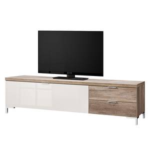 Tv-lowboard Cleo III Wild eikenhouten look/wit glas verchroomde poten