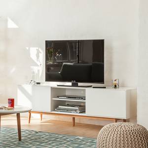 Tv-meubel LINDHOLM deels massief eikenhout - Wit - 180 x 45 cm