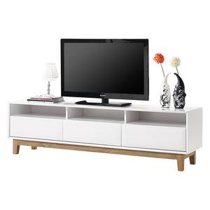 Tv-lowboard Melia hoogglans wit/eikenhout