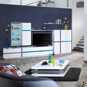 Meuble TV Sacile (avec éclairage) Blanc brillant - Largeur : 220 cm