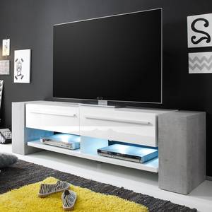 TV-Lowboard Takayama Hochglanz Weiß / Beton - Breite: 170 cm