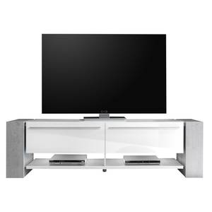 TV-Lowboard Takayama Hochglanz Weiß / Beton - Breite: 210 cm