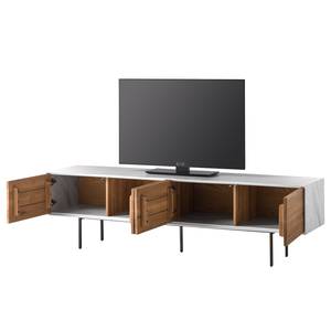 Tv-meubel Weta deels massief eikenhout - eikenhout/marmeren look - Abrikoos