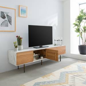 Meuble TV Weta Partiellement en chêne massif - Chêne / Imitation marbre - Abricot