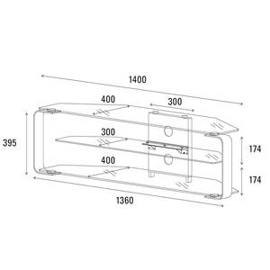 Supporto TV CU MR Alluminio/Vetro - Larghezza: 144 cm