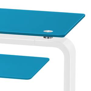 Meuble TV Rack Jared I Blanc / Verre bleu pétrole - Largeur : 110 cm