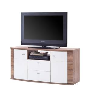 Tv-kast Sunja hoogglans wit/truffeleikenhouten look