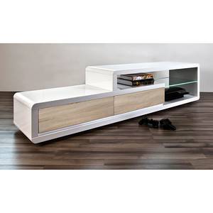Table TV Bellis Blanc brillant - Applications chêne de Sonoma sur les tiroirs