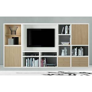 Tv-wand Emporior I inclusief verlichting - Eikenhouten look/wit