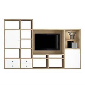 Ensemble mural TV Emporior II Avec éclairage - Blanc / Imitation chêne