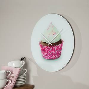 Horloge Pink Muffin Rose foncé - Blanc - Verre - Profondeur : 3.6 cm