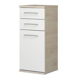 Armoire basse Fresh Line Imitation pin Ida clair / Blanc brillant - Hauteur : 80 cm