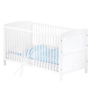 Set économique Viktoria (3 éléments) Hêtre partiellement massif - Lit pour bébé, table à langer et armoire à vêtements - Vernis blanc