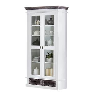 Armoire buffet Basilico II Epicéa partiellement massif - Blanc / Marron- gris