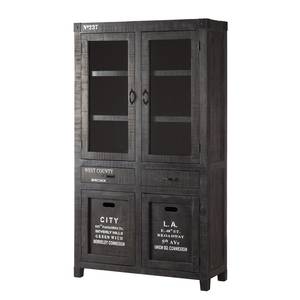 Armoire vitrine Keyport Manguier massif - Gris cendres / Noir