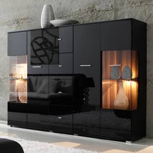 Vogue buffet noir brillant / noyer Avec 4 portes et tiroirs