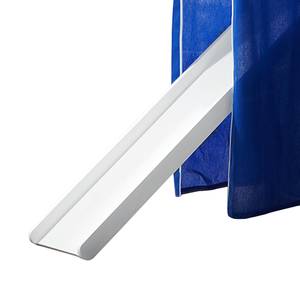 Lit ludique Maik Hêtre massif - Vernis blanc - Avec toboggan, tour et accessoire textile - Rideau bleu clair / Bleu foncé