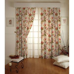 Gordijn met plooiband beige met grote, bonte bloemen - 130x260cm