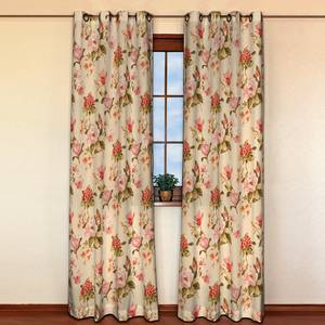 Tenda con occhielli beige fiori grandi