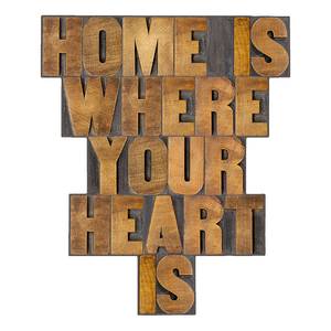Wandafbeelding Home is where your heart Meerkleurig - Wit - Plastic - 48 x 40 x 1.4 cm