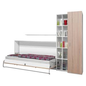 Wandklapbed combinatie Godia I Wit/Sonoma eikenhouten look - Bonell-binnenveringmatras