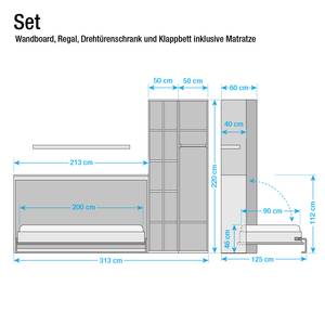 Wandklapbed combinatie Godia I Wit/Sonoma eikenhouten look - Bonell-binnenveringmatras