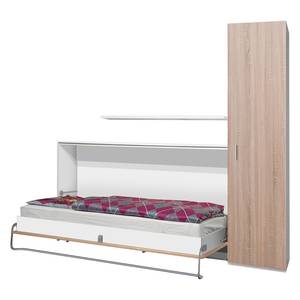 Wandklapbed combinatie Godia II Wit/Sonoma eikenhouten look - Koudschuimmatras